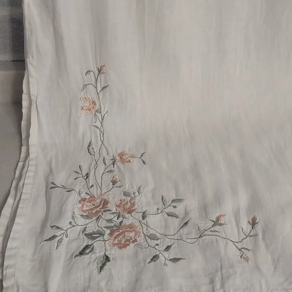Women's Long White Maxi Dress with Beautiful Light Pink & Green Rose Embroidery - Picture 1 of 10